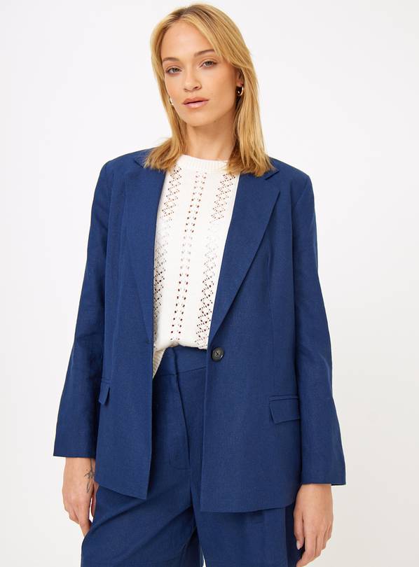 Navy Relaxed Linen Blend Coord Blazer 14