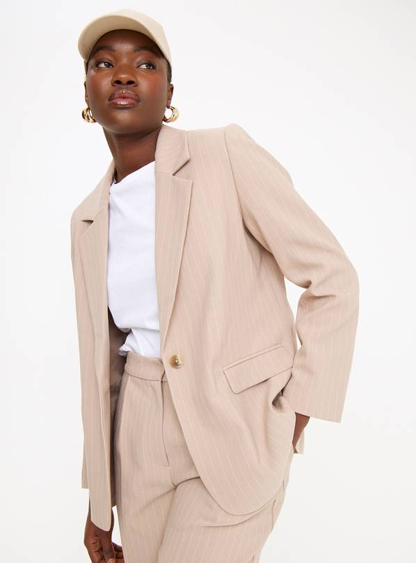 Stone Pinstripe Relaxed Fit Coord Blazer 14