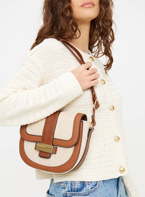 Tan Canvas Buckle Satchel Bag One Size