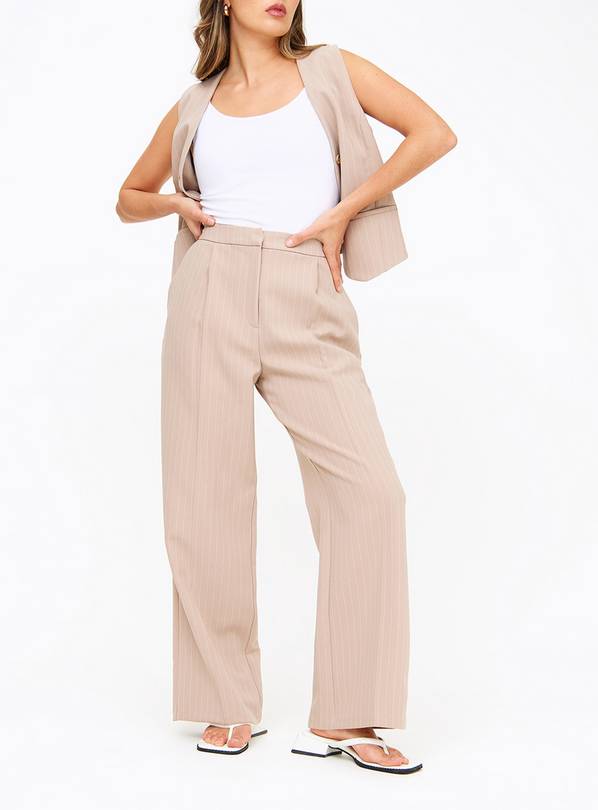 Stone Pinstripe Wide Leg Coord Trousers 16R