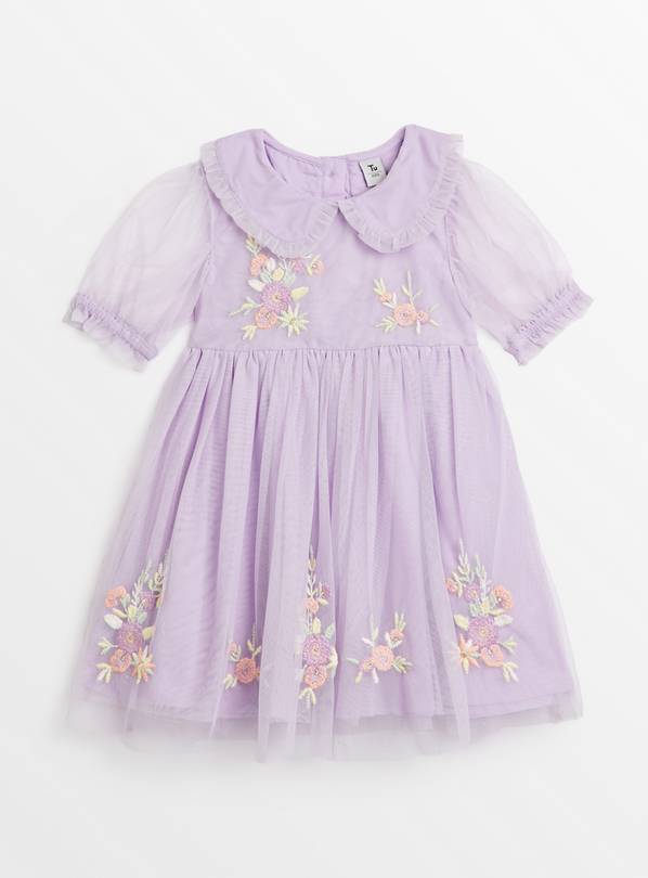 Lilac Mesh Overlay Embroidered Dress 6-7 years