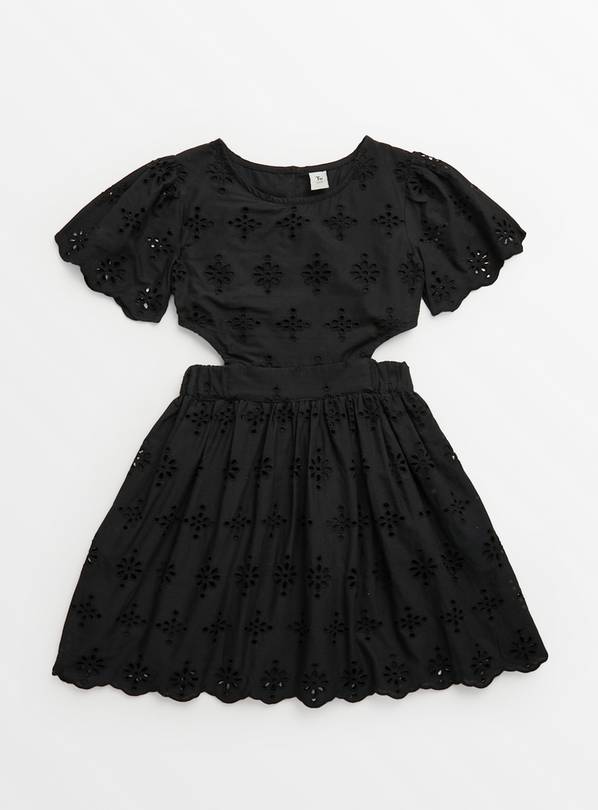 Black Cut Out Broderie Woven Dress 12 years