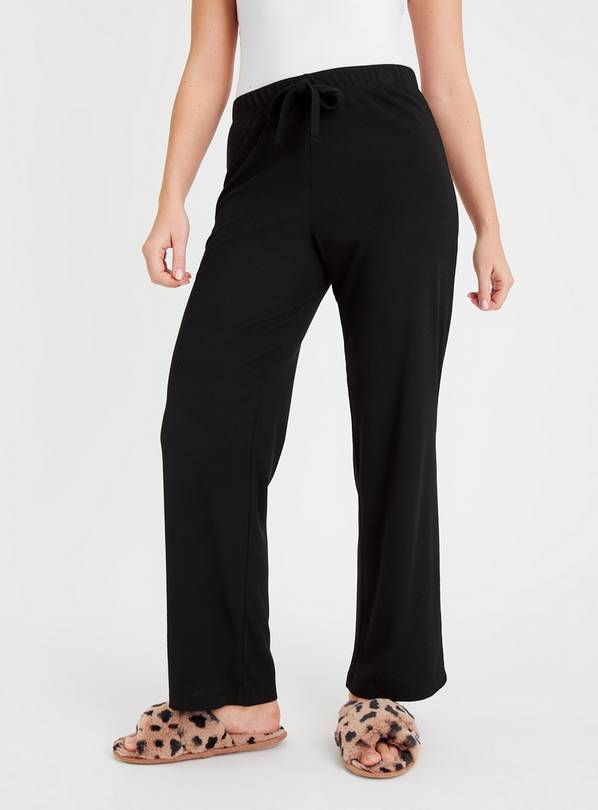 Black Wide Leg Ribbed Pyjama Bottoms 8