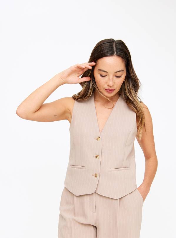 Stone Pinstripe Coord Waistcoat 8