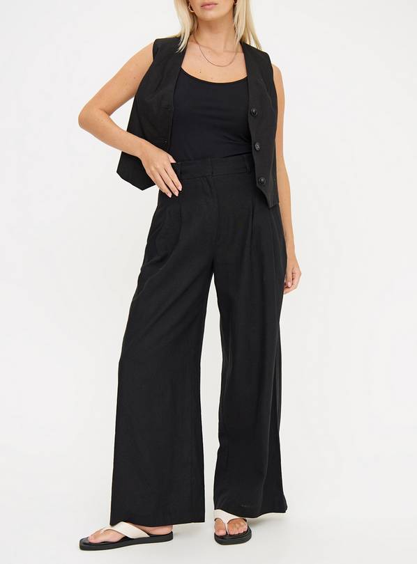 Black Ultra Wide Leg Linen Trousers 10S