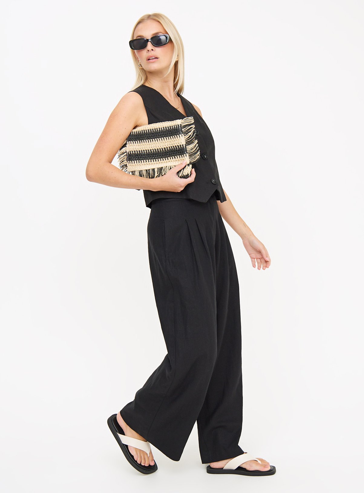 Black Ultra Wide Leg Linen Trousers 18R - Image 2 thumbnail