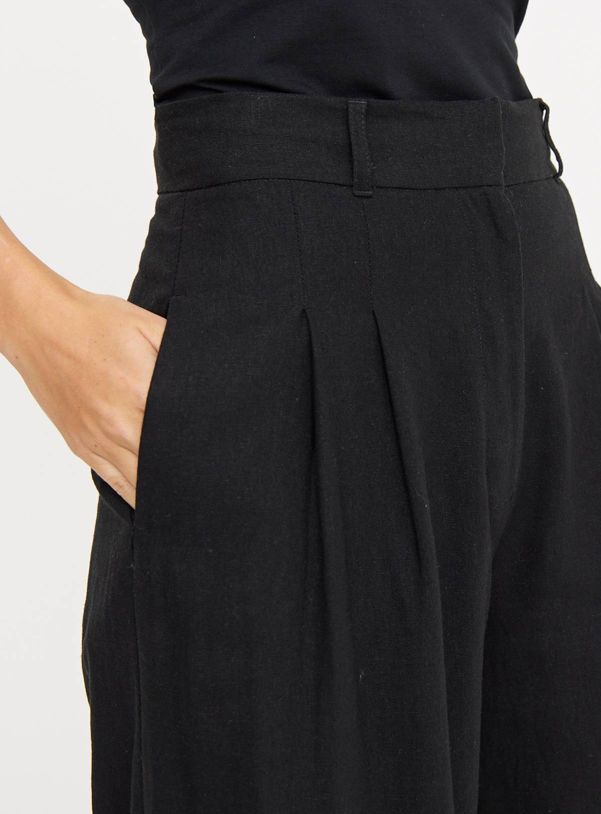 Black Ultra Wide Leg Linen Trousers 18R - Image 3