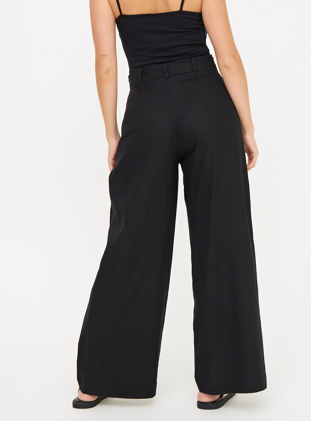 Black Ultra Wide Leg Linen Trousers 18R - Image 4 thumbnail