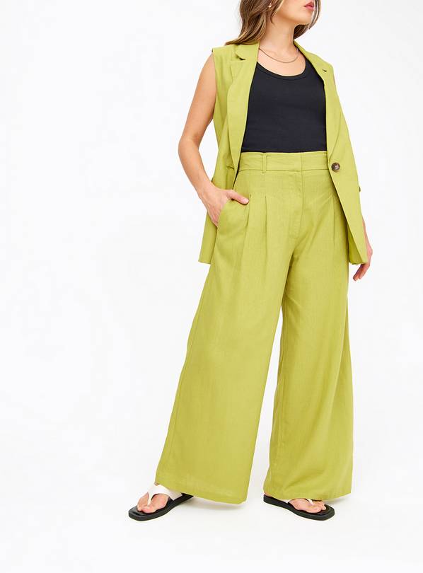 Pear Ultra Wide Leg Linen Trousers  16L