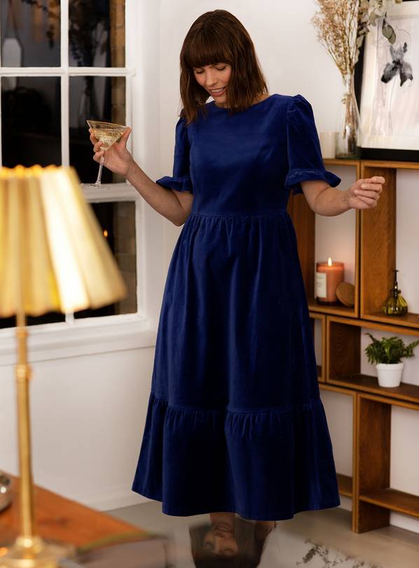 Blue velvet cheap midi dress