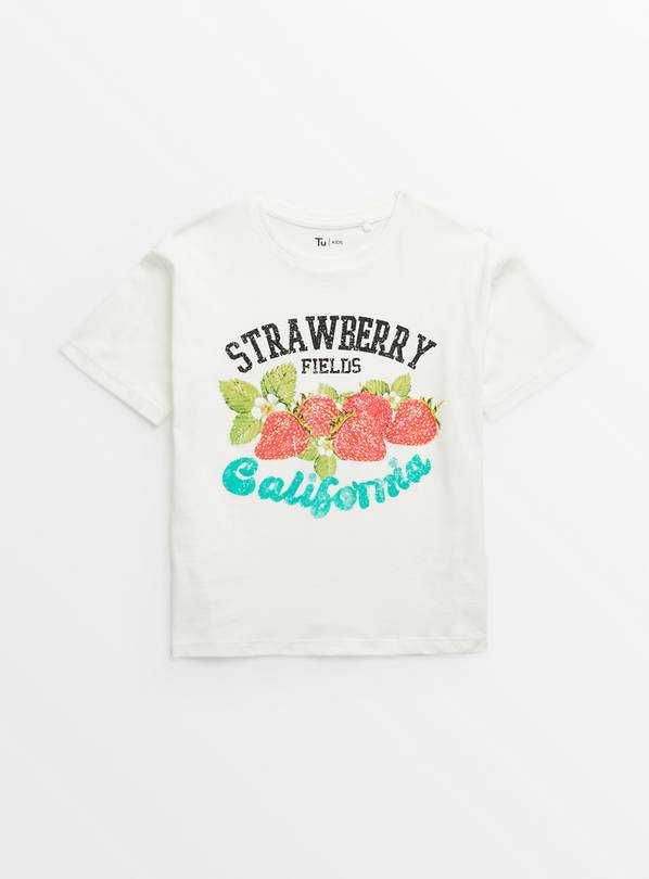 White Strawberry Fields Print T-Shirt 7 years