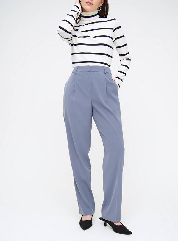 Blue Pleated Straight Leg Trousers  18L