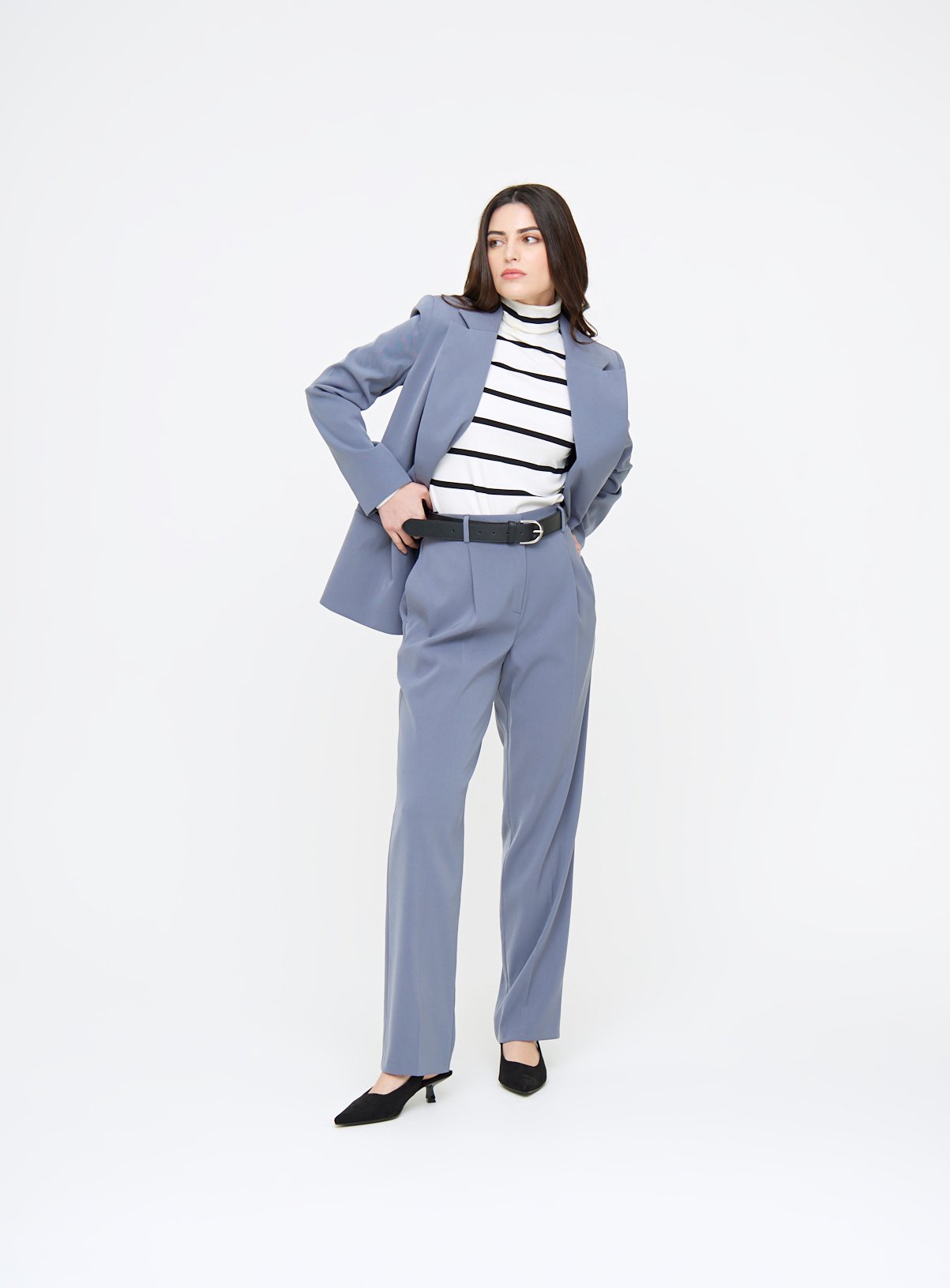 Blue Pleated Straight Leg Trousers  18L - Image 2 thumbnail