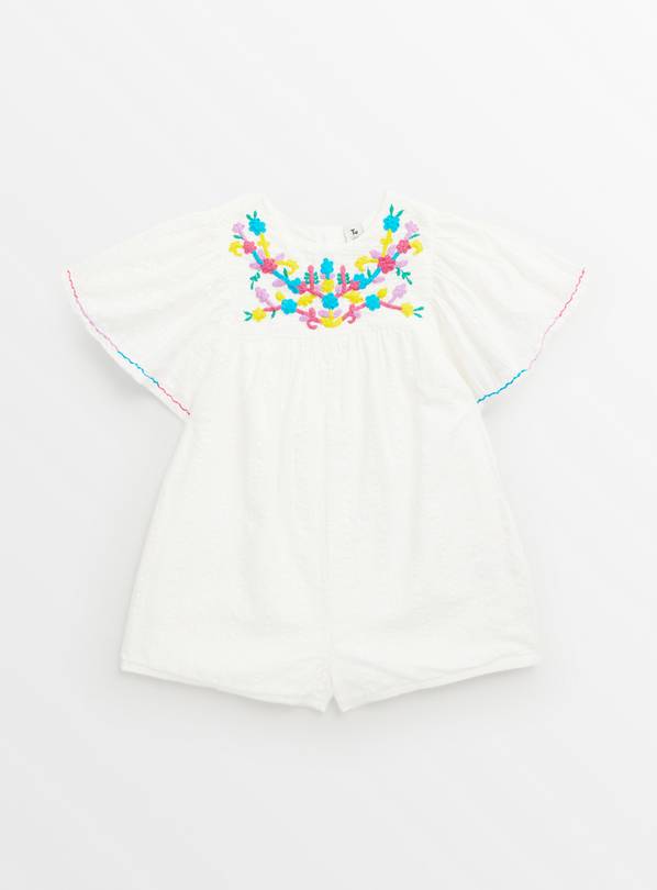 White Woven Embroidered Playsuit 1-2 years