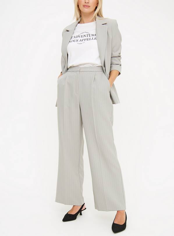 Grey Pinstripe Wide Leg Coord Trousers 14L