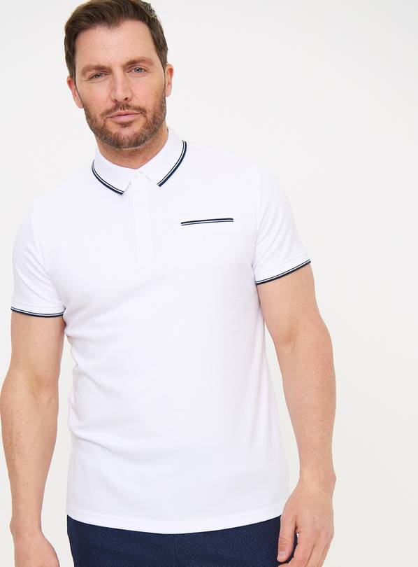 White Two Tone Polo Shirt L