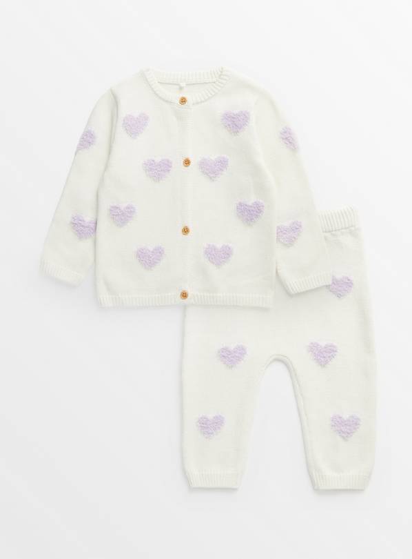 Heart Print Knitted Cardigan & Leggings Up to 3 mths