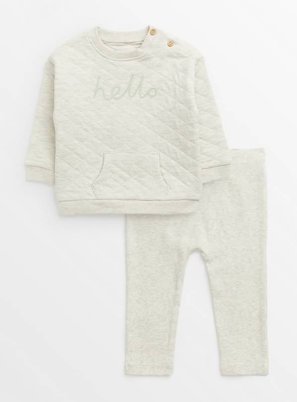 Buy Cream Quilted Slogan Sweatshirt & Leggings Set 18-24 months