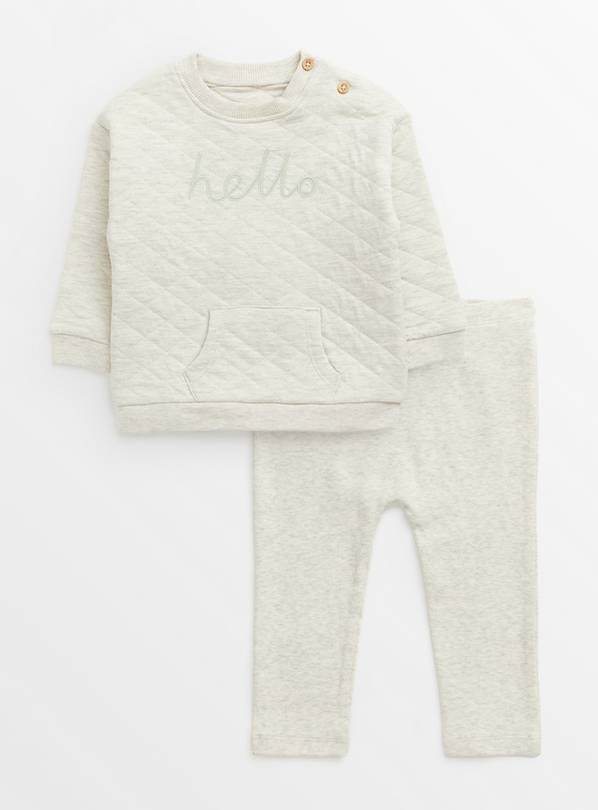 Cream Quilted Slogan Sweatshirt & Leggings Set 6-9 months