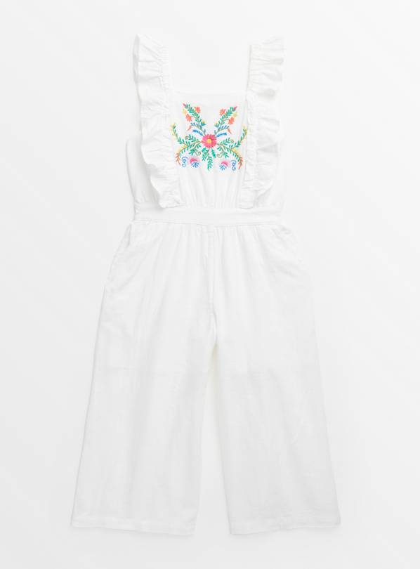 White Floral Frill Embroidered Jumpsuit 12 years
