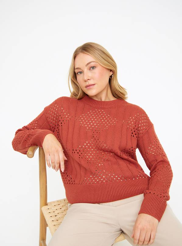 Brown Pointelle Crew Neck Jumper 8
