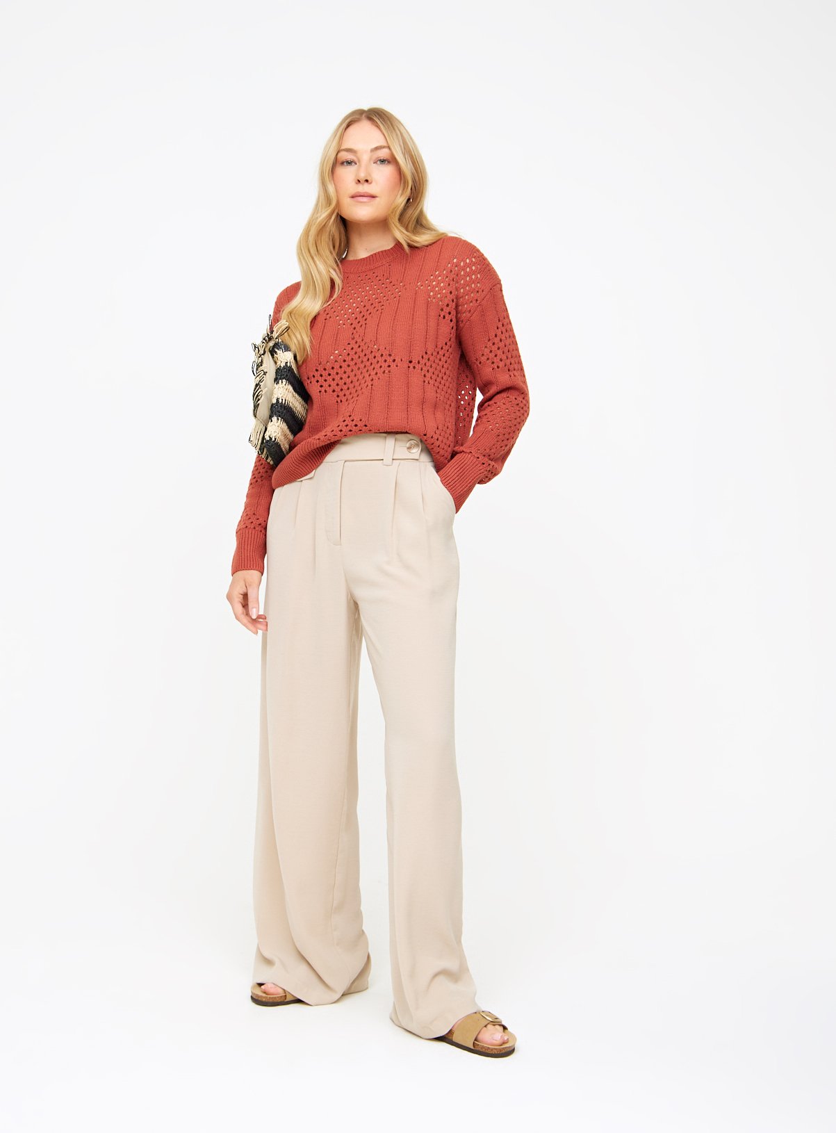 Brown Pointelle Crew Neck Jumper 8 - Image 2 thumbnail