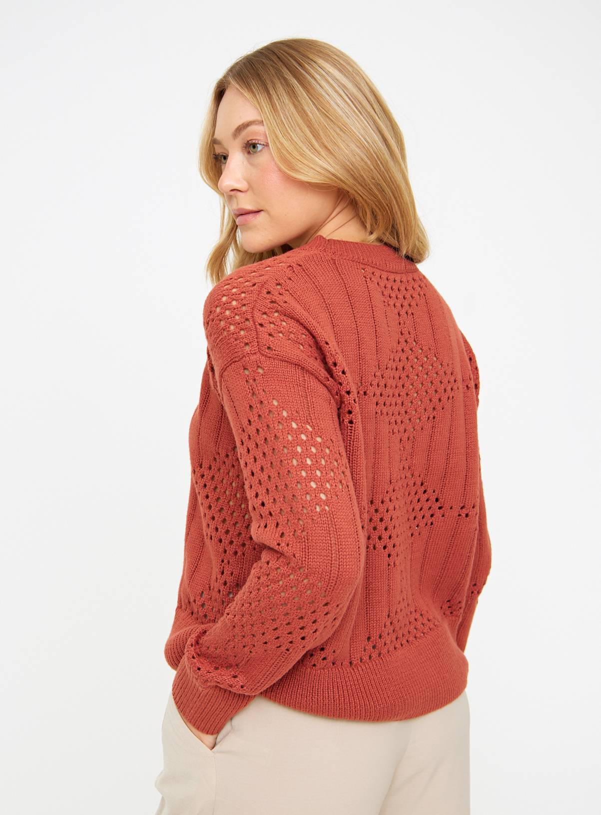 Brown Pointelle Crew Neck Jumper 8 - Image 4