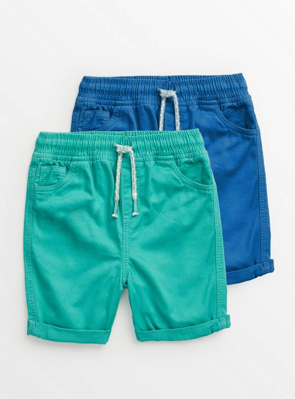 Turquoise & Blue Herringbone Shorts 2 Pack 1-2 years