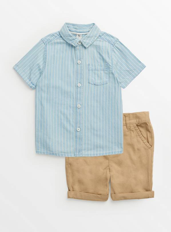 Blue Stripe Shirt & Chino Shorts Set 1-2 years