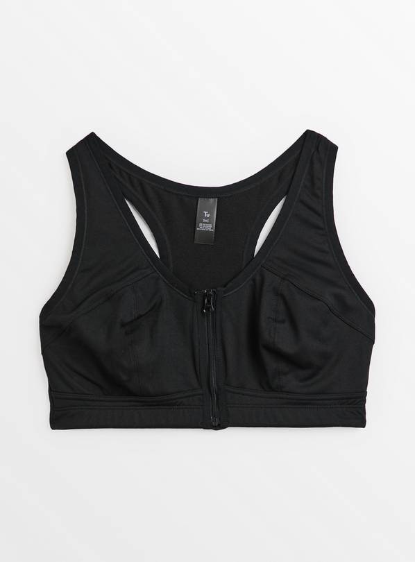 Buy Active Black Zip Front Sports Bra 34D, Bras