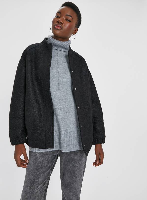 Buy Black Boucle Bomber Jacket 8, Coats