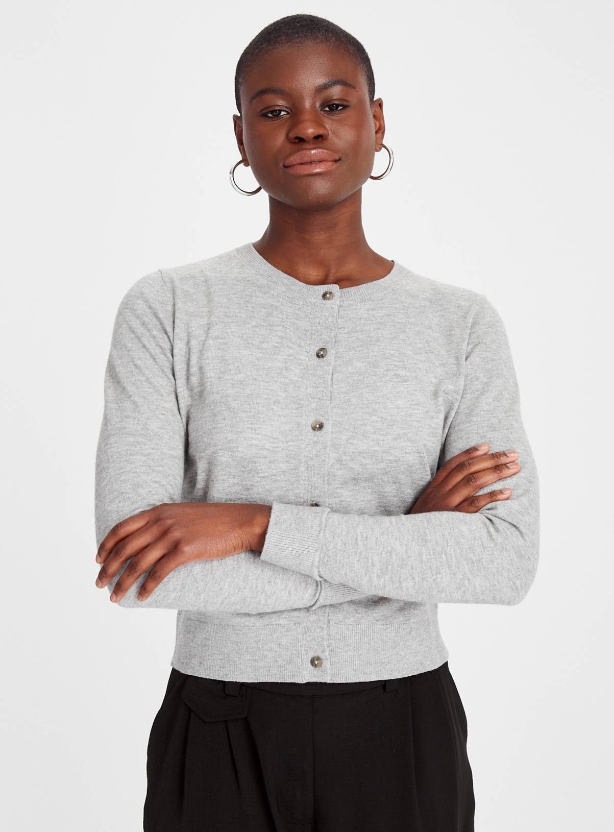Grey Soft Touch Crew Neck Cardigan 16 - Image 1