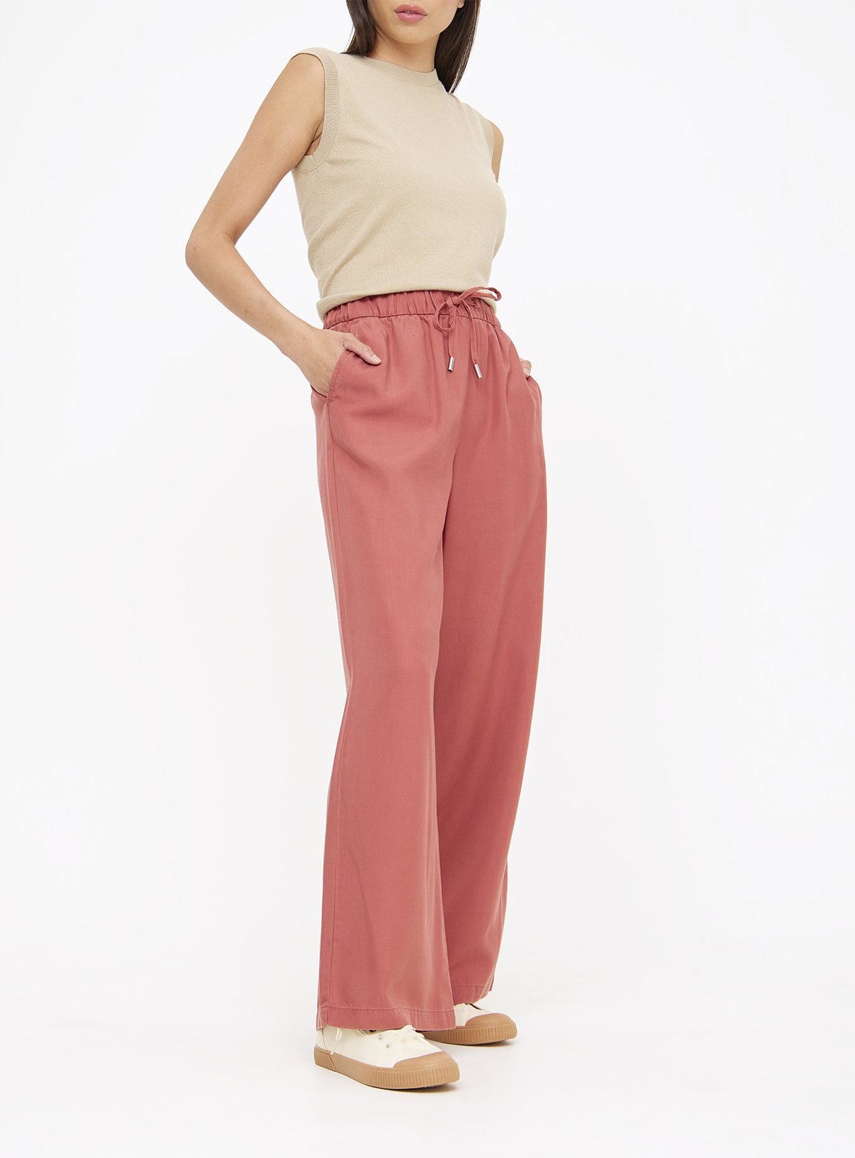 Rust Tencel Wide Leg Drawstring Trousers 14S