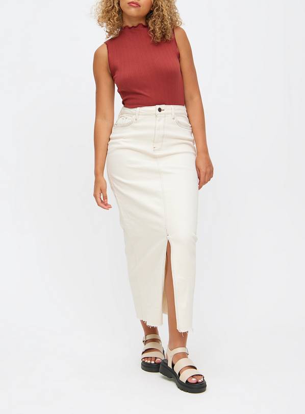 Cream Denim Split Hem Maxi Skirt 10