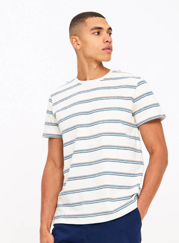 Cream Stripe Textured Short Sleeve T-Shirt XXXL
