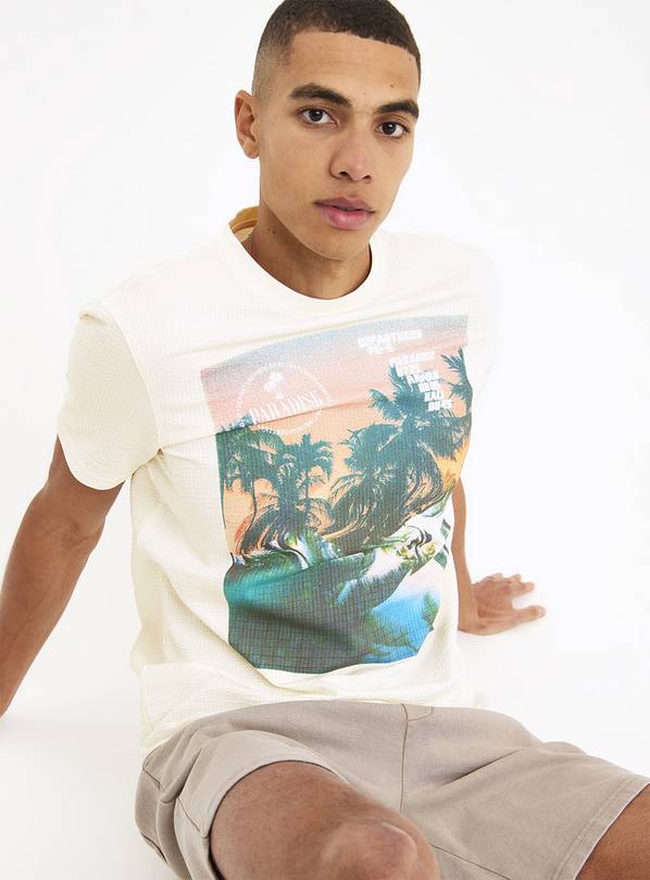 Cream Tropical Paradise Seersucker T-Shirt XXL