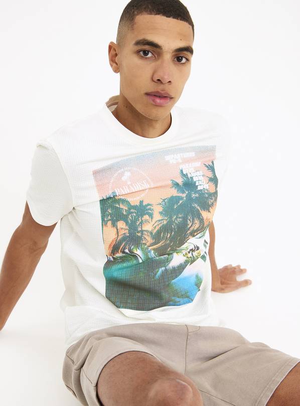 Cream Tropical Paradise Seersucker T-Shirt XL