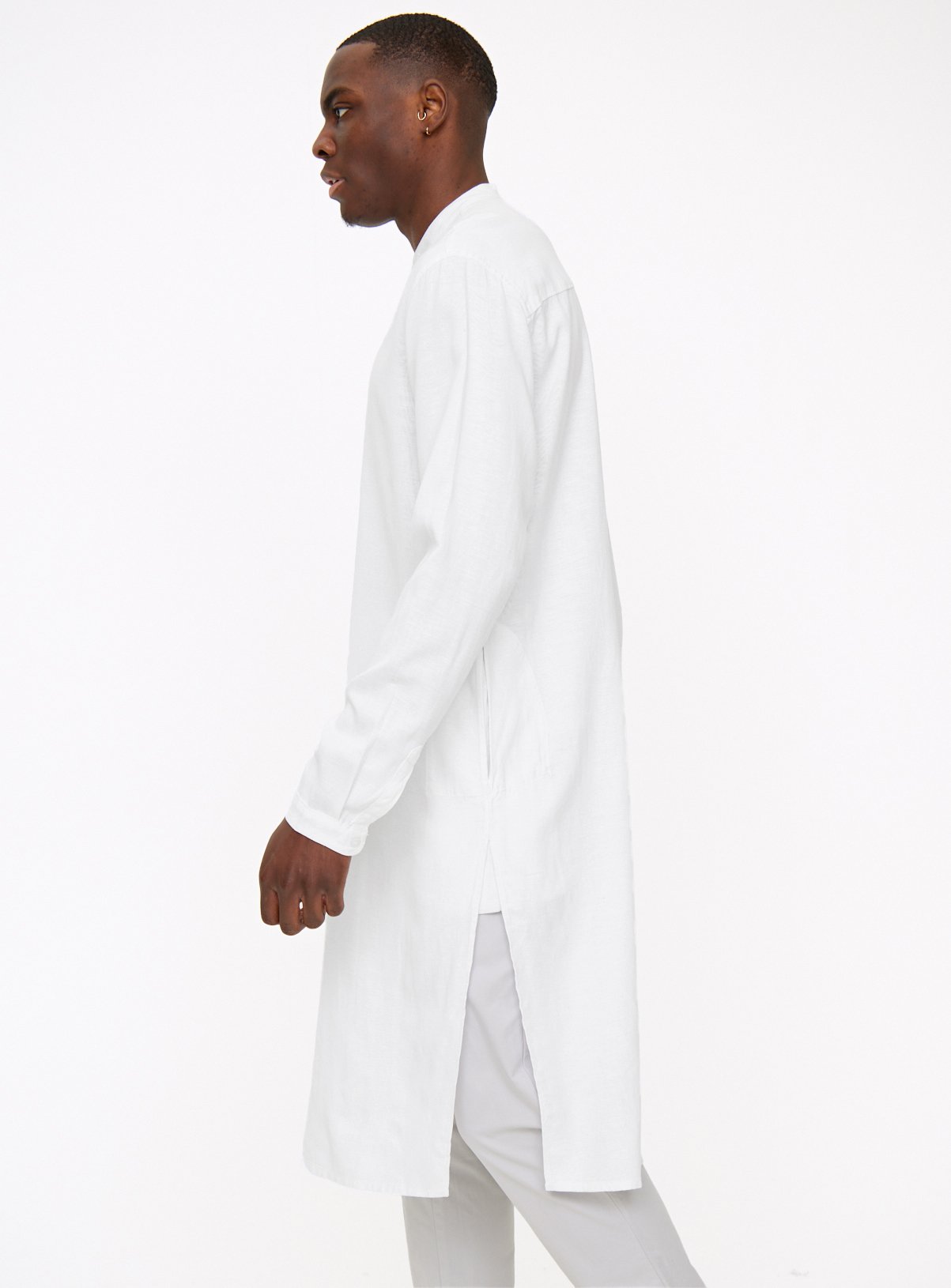 White Embroidered Linen Blend Kurta  XL - Image 2 thumbnail