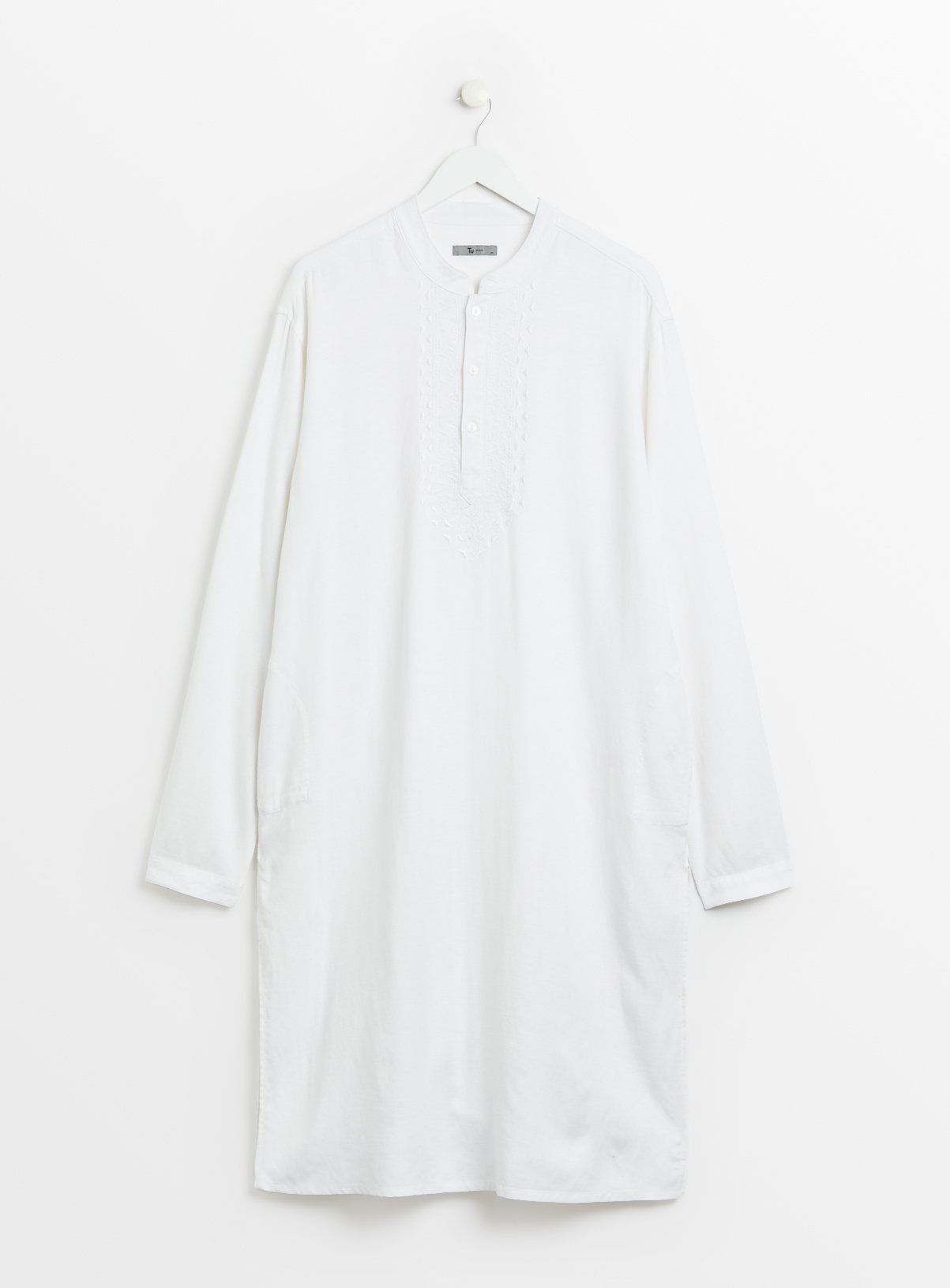 White Embroidered Linen Blend Kurta  XL - Image 3 thumbnail