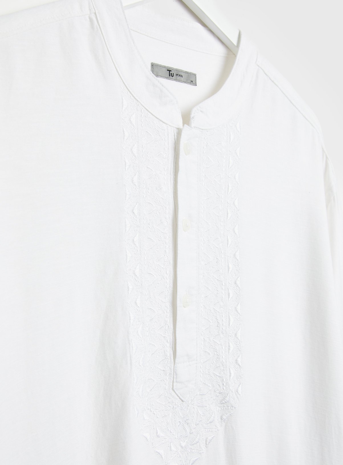 White Embroidered Linen Blend Kurta  XL - Image 4 thumbnail