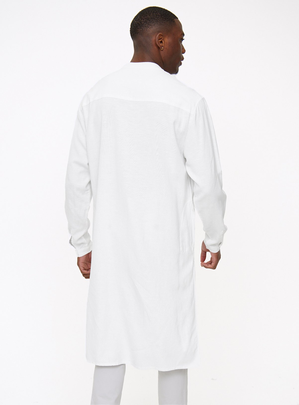 White Embroidered Linen Blend Kurta  XL - Image 5 thumbnail