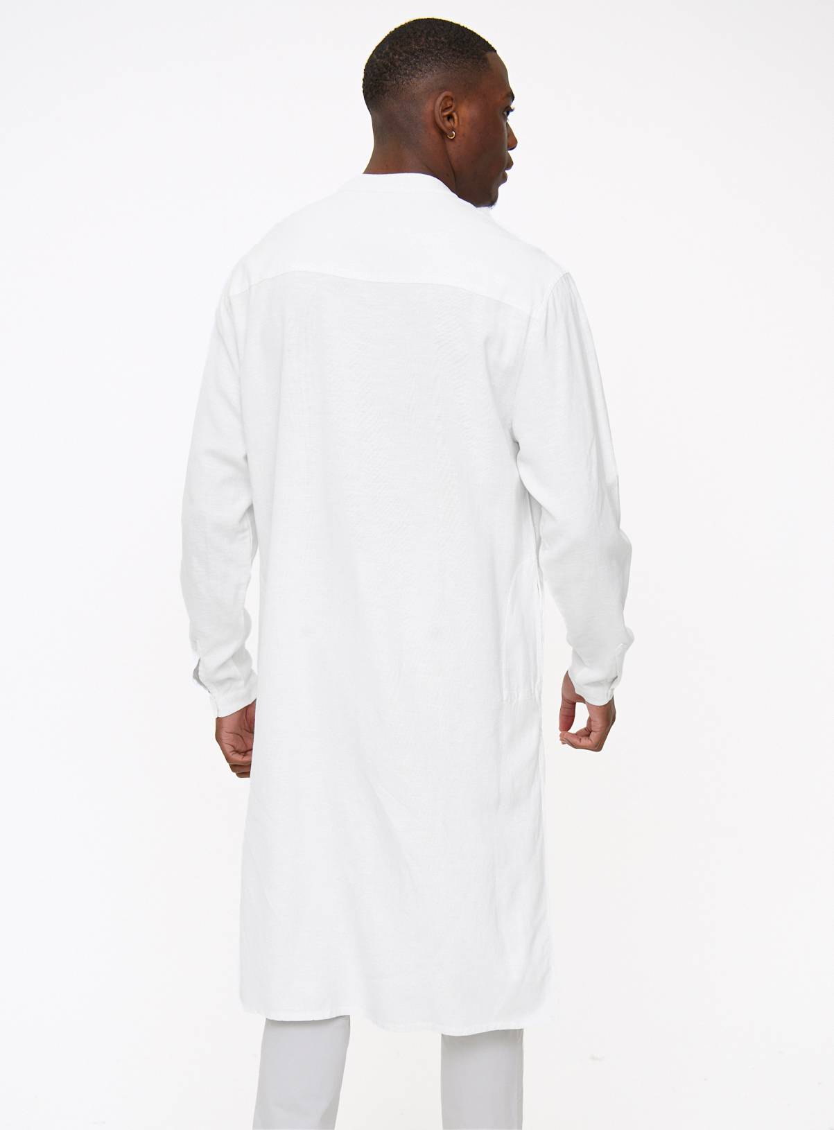 White Embroidered Linen Blend Kurta  XL - Image 5