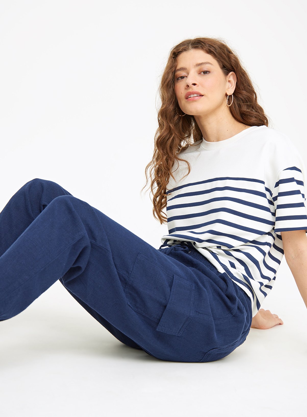 Navy Linen Blend Utility Tapered Trousers  8 - Image 2 thumbnail