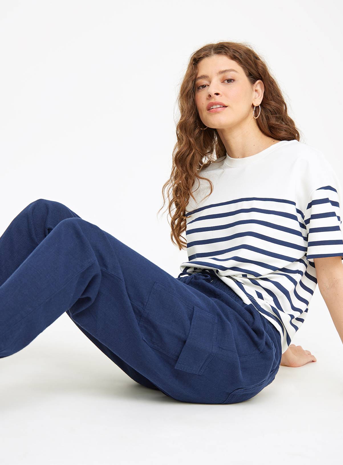 Navy Linen Blend Utility Tapered Trousers  8 - Image 2
