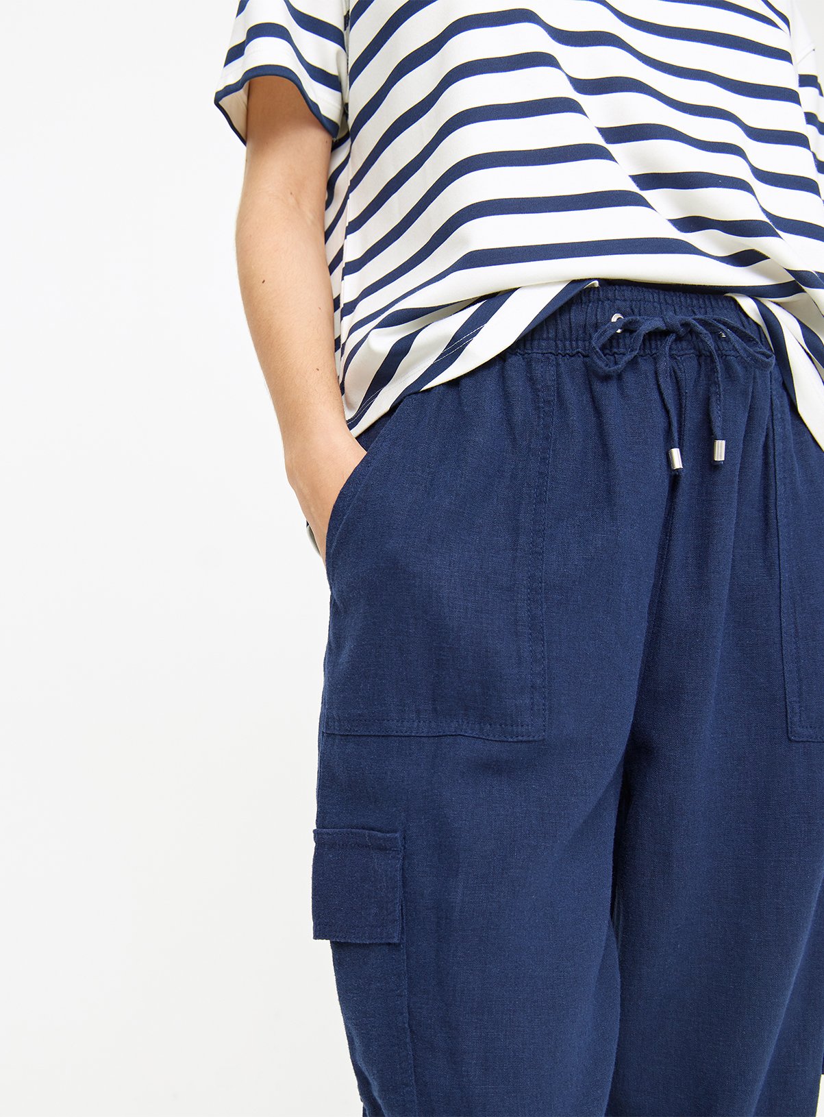 Navy Linen Blend Utility Tapered Trousers  8 - Image 3 thumbnail