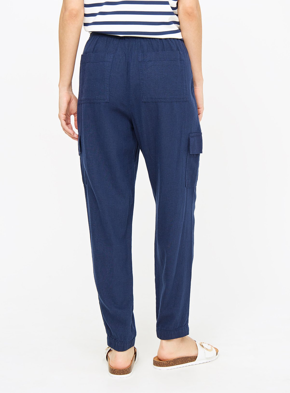 Navy Linen Blend Utility Tapered Trousers  8 - Image 4 thumbnail