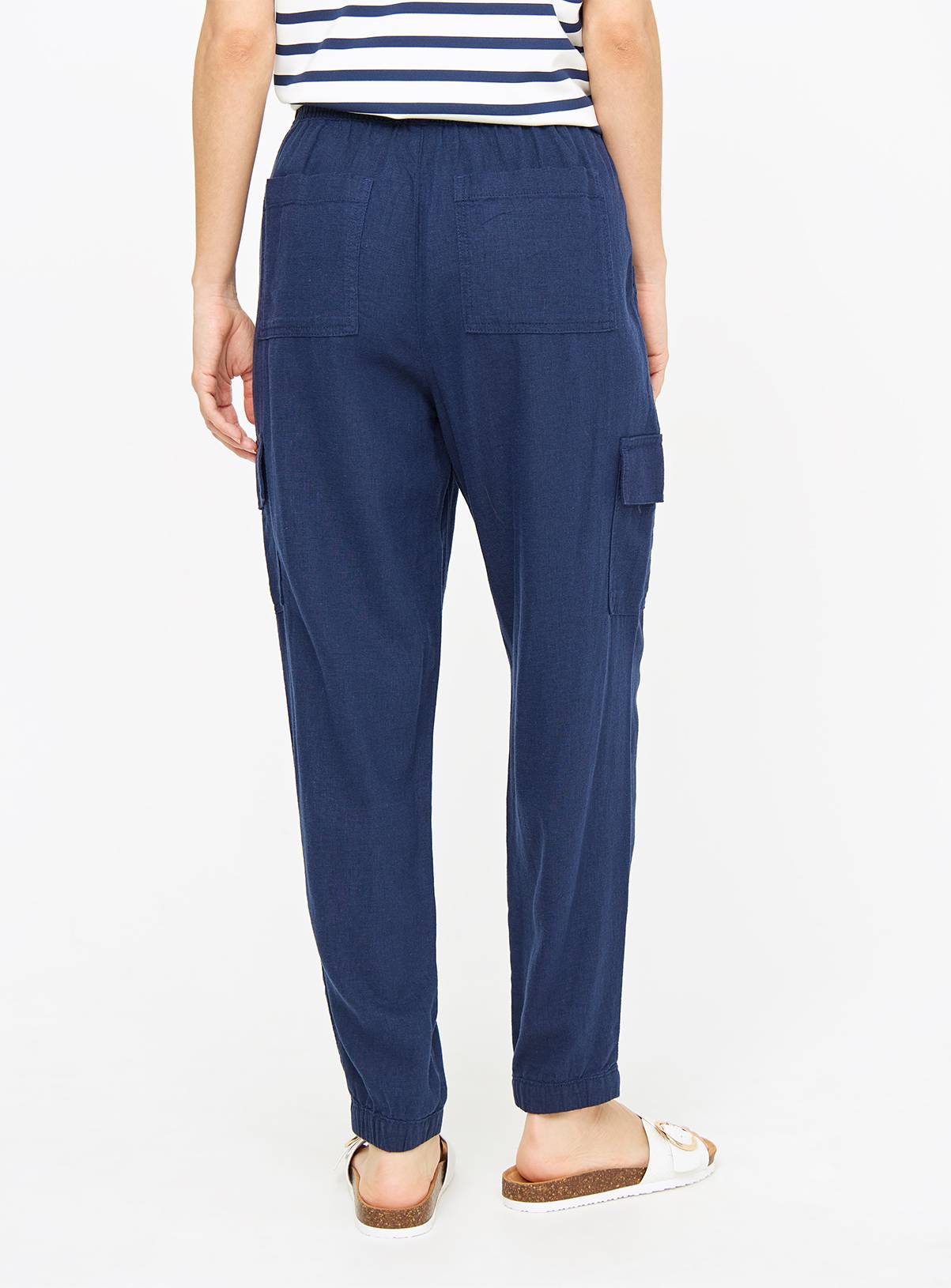 Navy Linen Blend Utility Tapered Trousers  8 - Image 4