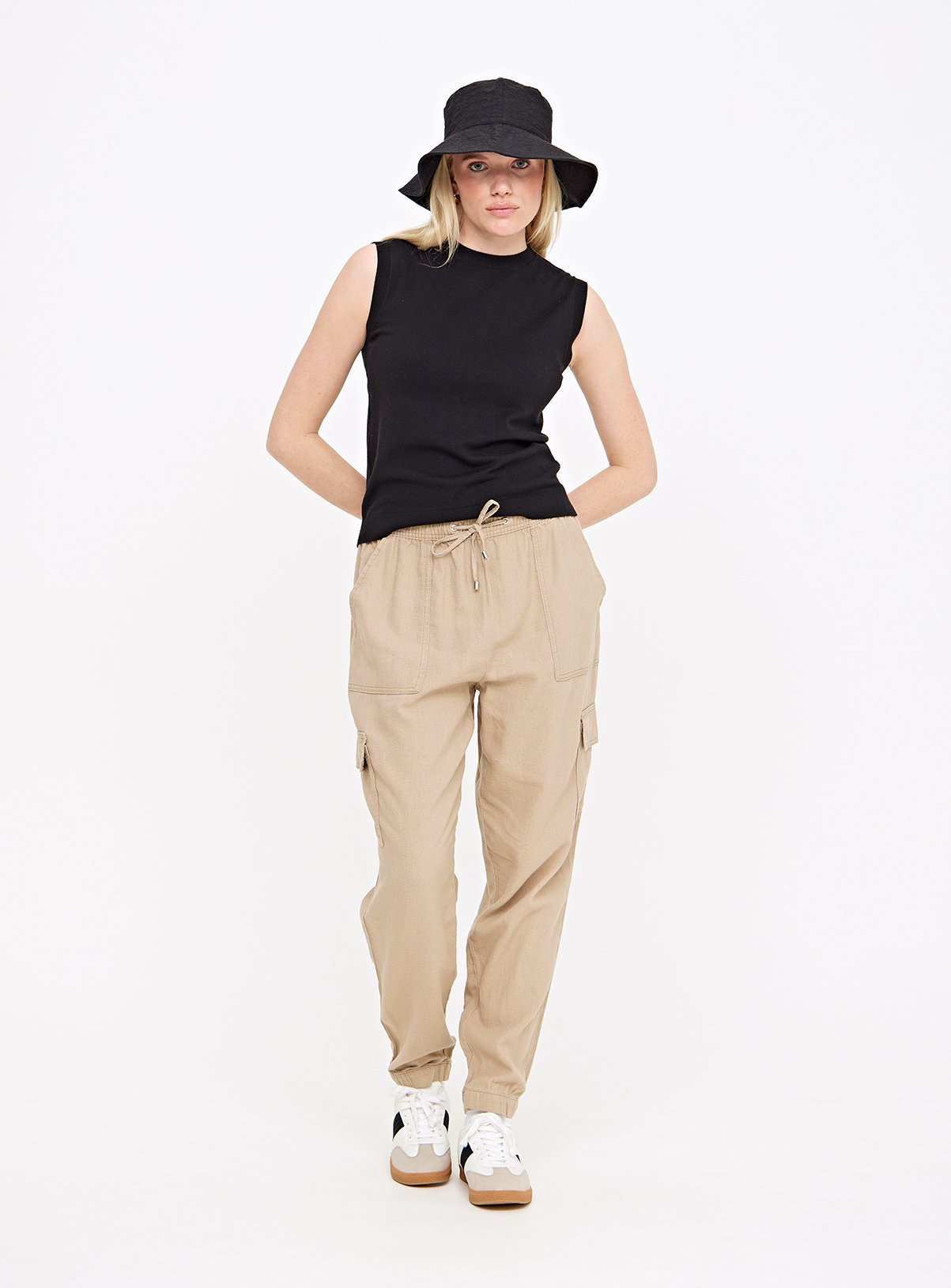 Stone Linen Blend Utility Tapered Trousers  20 - Image 2 thumbnail