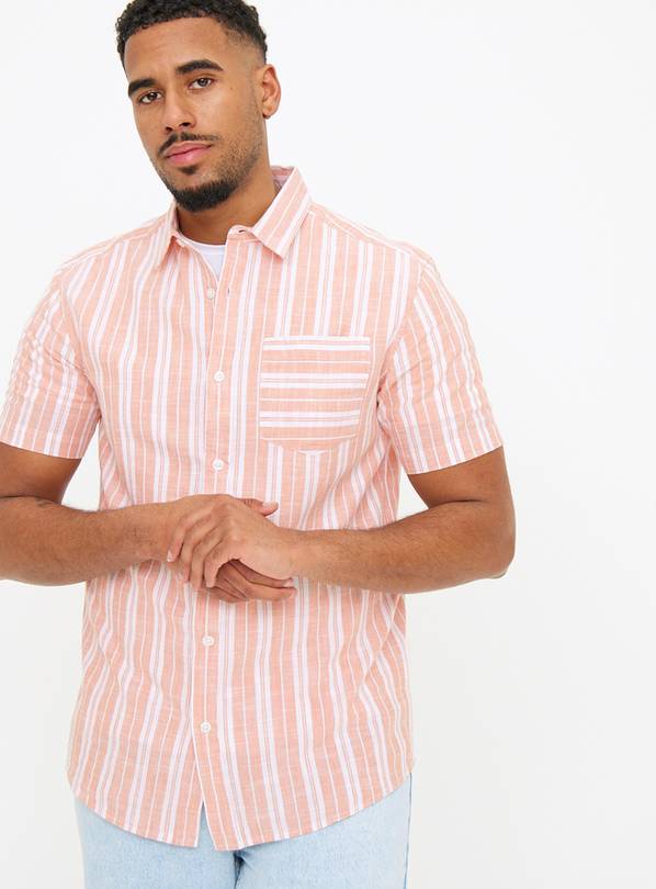 Orange Stripe Short Sleeve Shirt  L