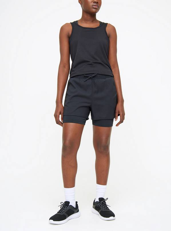 Active Black Double Layer Shorts XL